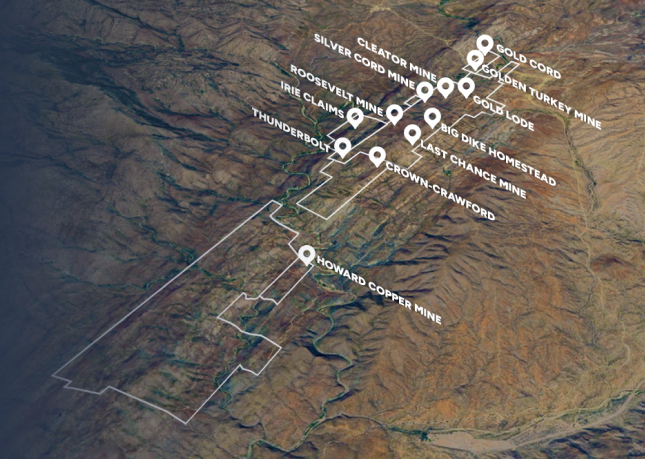 Map of Arizona mining sites including Gold Cord, Howard Copper Mine, and others.